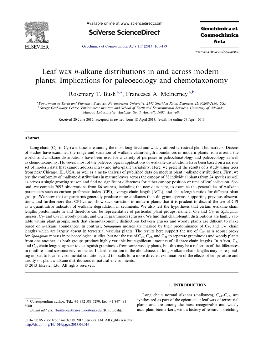 Pdf Leaf Wax N Alkane Distributions In And Across Modern Plants Implications For Paleoecology And Chemotaxonomy