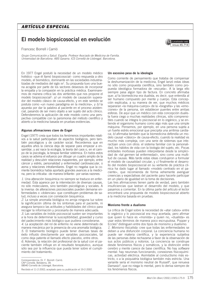 PDF) El modelo biopsicosocial en evolución