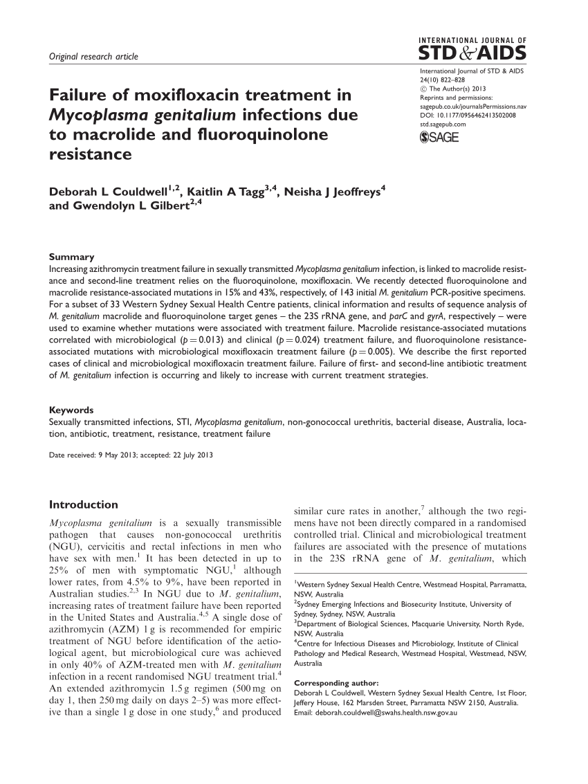 (PDF) Failure of moxifloxacin treatment in Mycoplasma genitalium