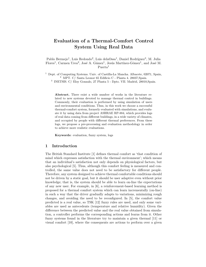 Pdf Evaluation Of A Thermal Comfort Control System Using Real Data