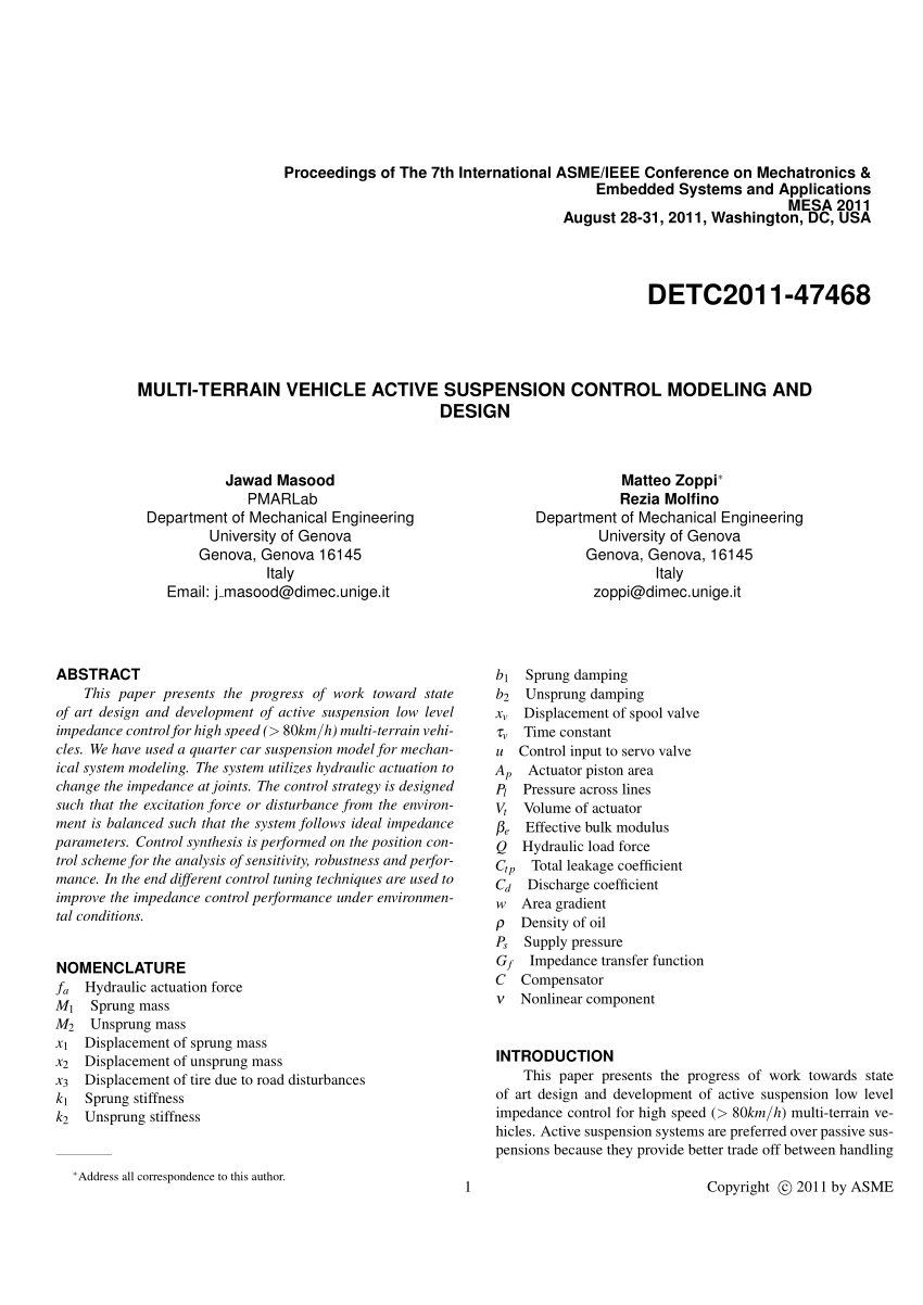 PDF) Multi-Terrain Vehicle Active Suspension Control Modeling and Design