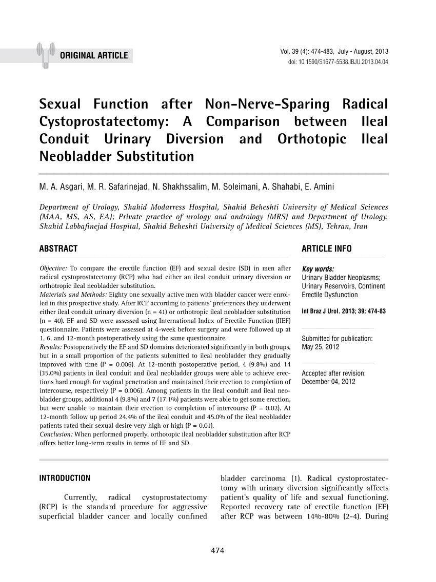 Pdf Sexual Function After Non Nerve Sparing Radical Cystoprostatectomy A Comparison Between 1986