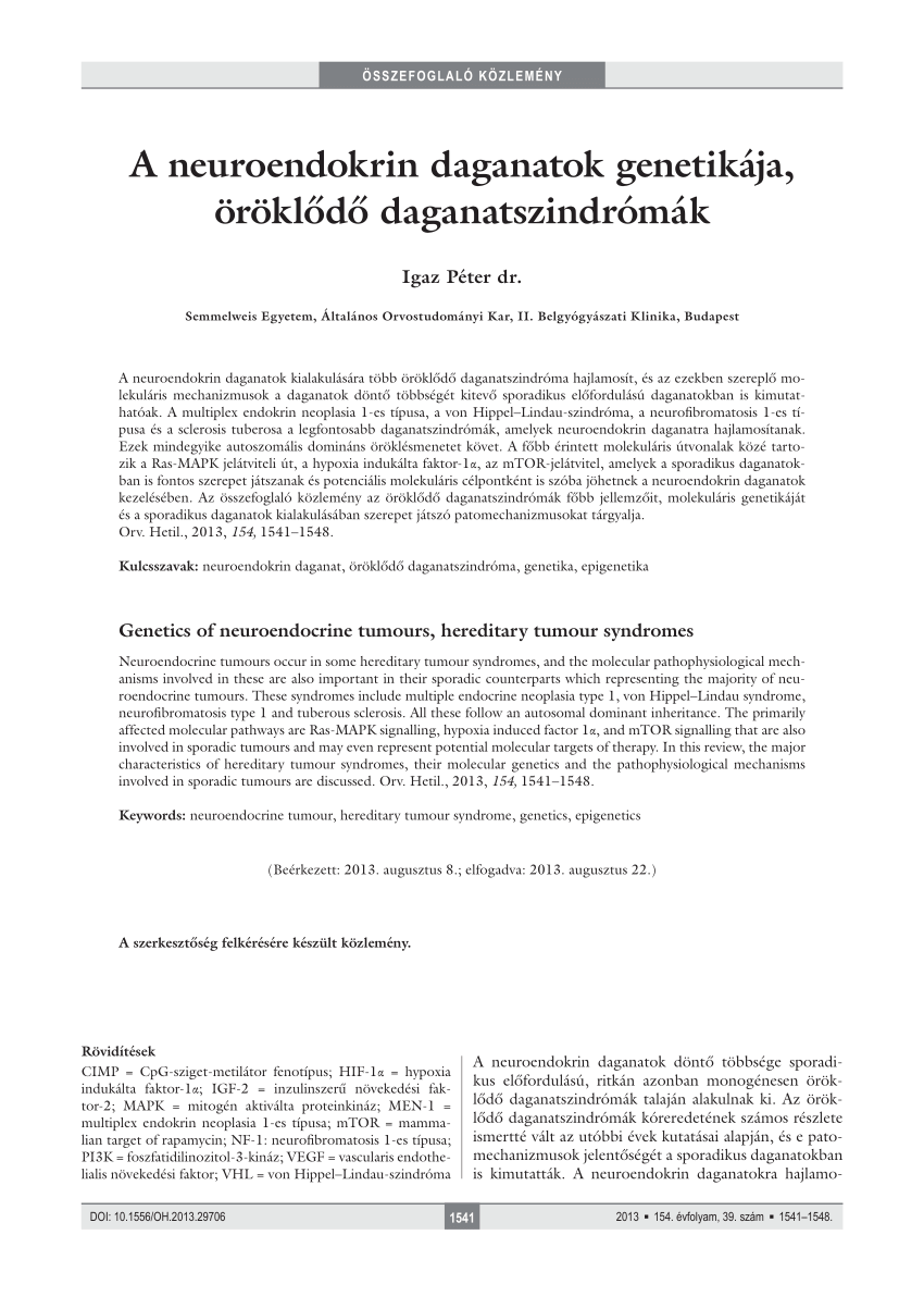 (PDF) A neuroendokrin daganatok genetikája, öröklődő daganatszindrómák | Peter Igaz - distripark.hu