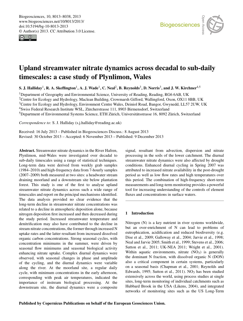 PDF) Upland Streamwater Nitrate Dynamics Across Decadal To 