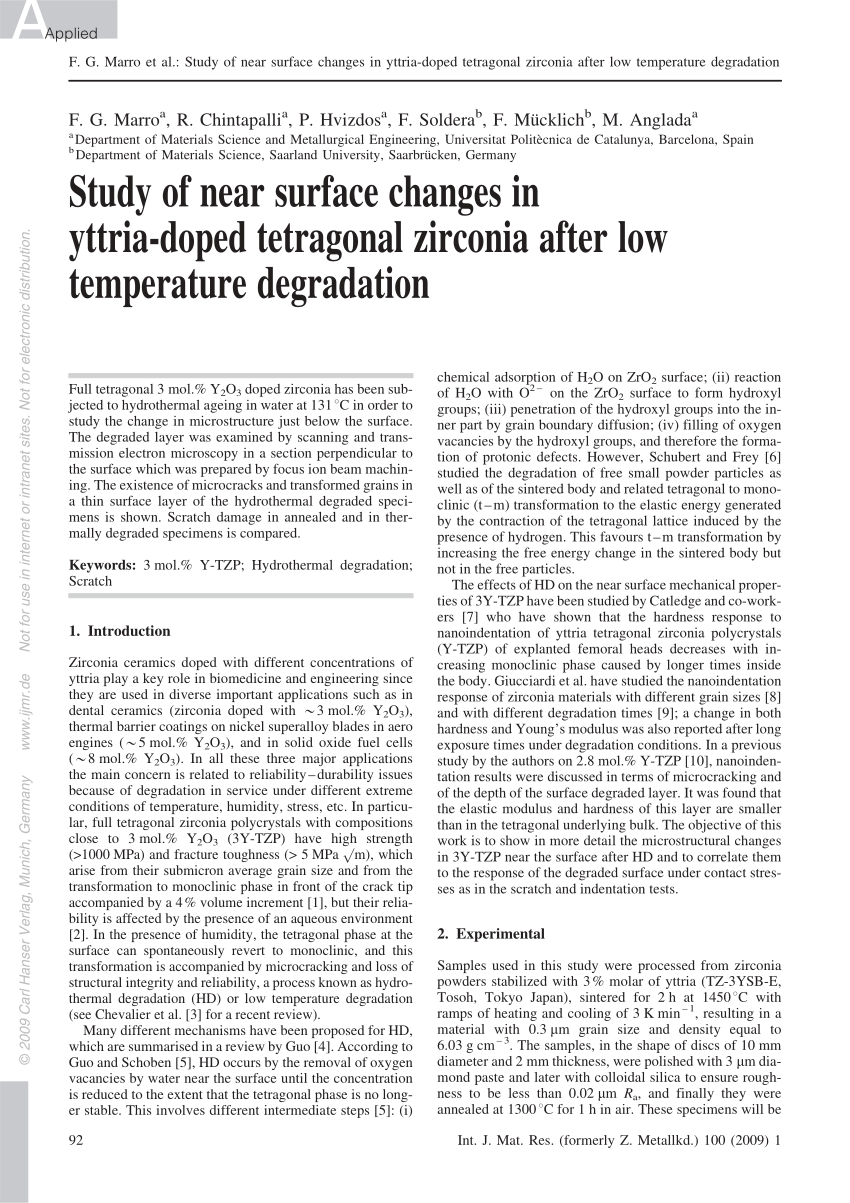 Pdf Study Of Near Surface Changes In Yttria Doped Tetragonal