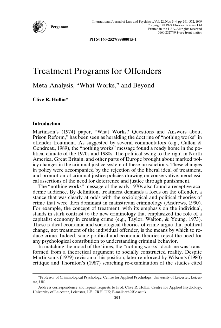 Pdf Treatment Programs For Offenders Meta Analysis “what Works” And Beyond 7578
