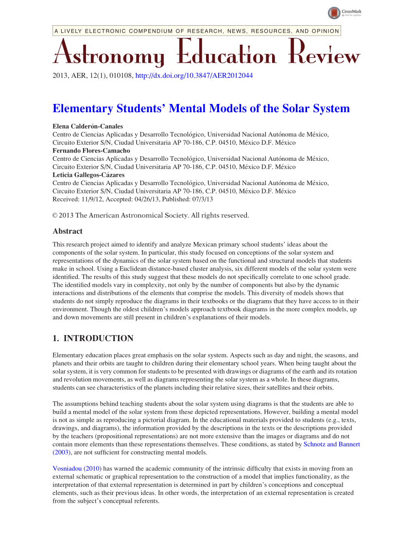 Pdf Elementary Students Mental Models Of The Solar System