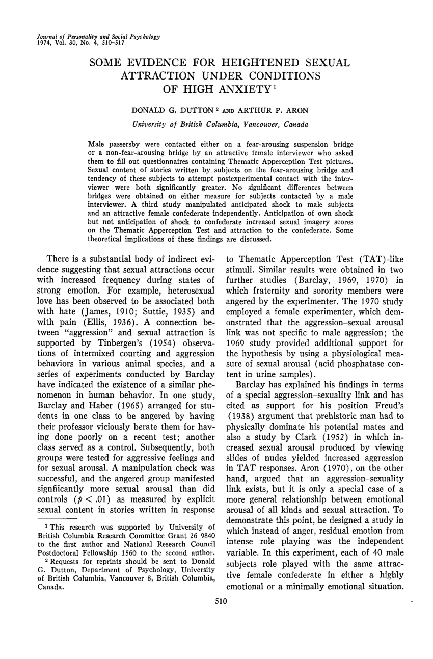 donald dutton and arthur aron experiment