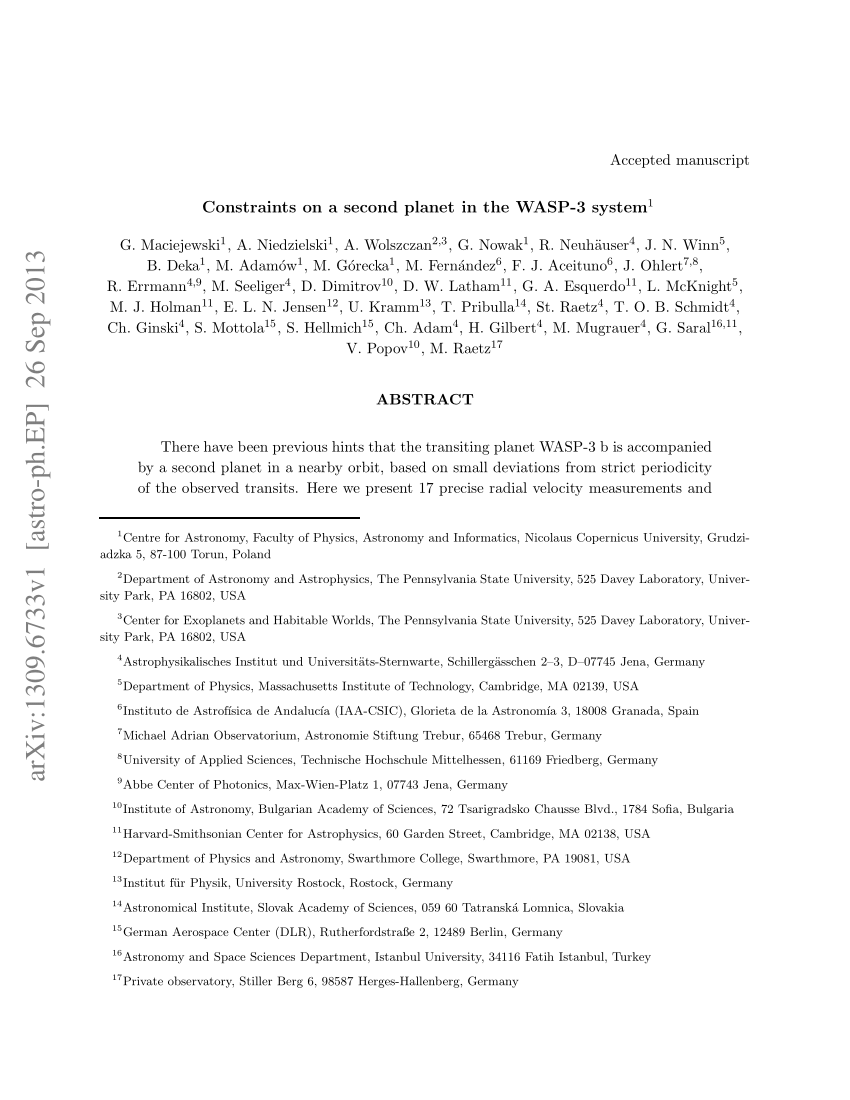 PDF) Constraints on a second planet in the WASP-3 System