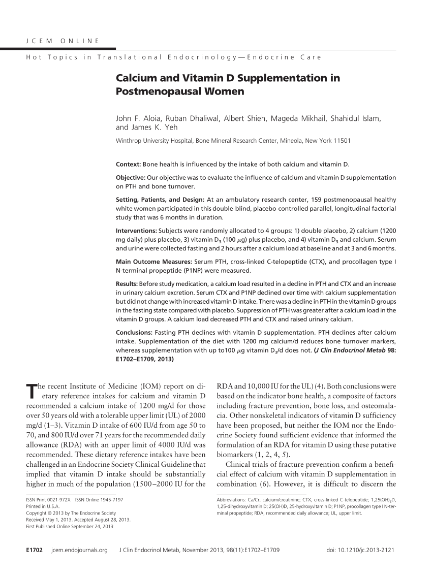 Pdf Calcium And Vitamin D Supplementation In Postmenopausal