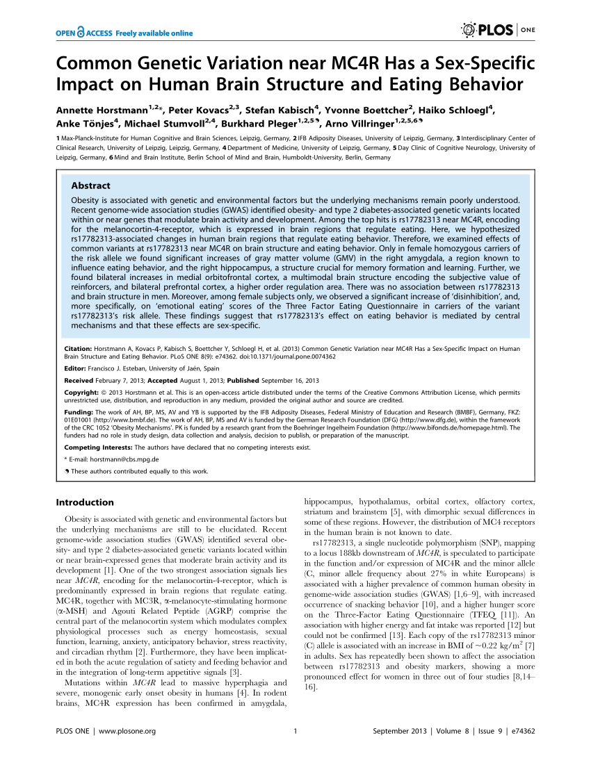 Pdf Common Genetic Variation Near Mc4r Has A Sex Specific Impact On