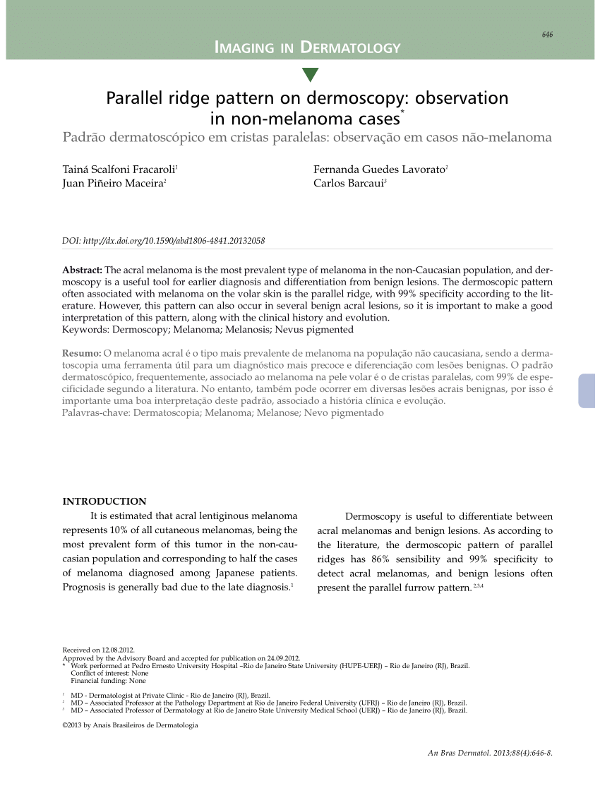 (PDF) Parallel ridge pattern on dermoscopy: Observation in non-melanoma ...