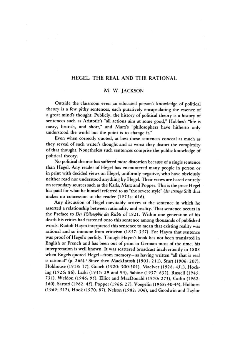 Pdf Hegel The Real And The Rational
