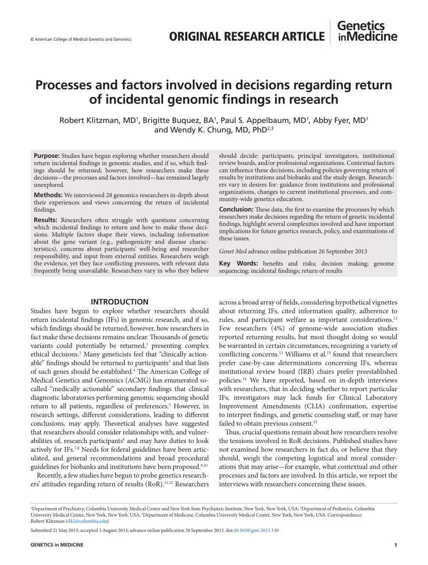 return of incidental findings in genomic research