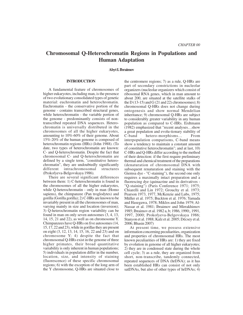 Pdf Chromosomal Q Heterochromatin Regions In Populations And Human Adaptation