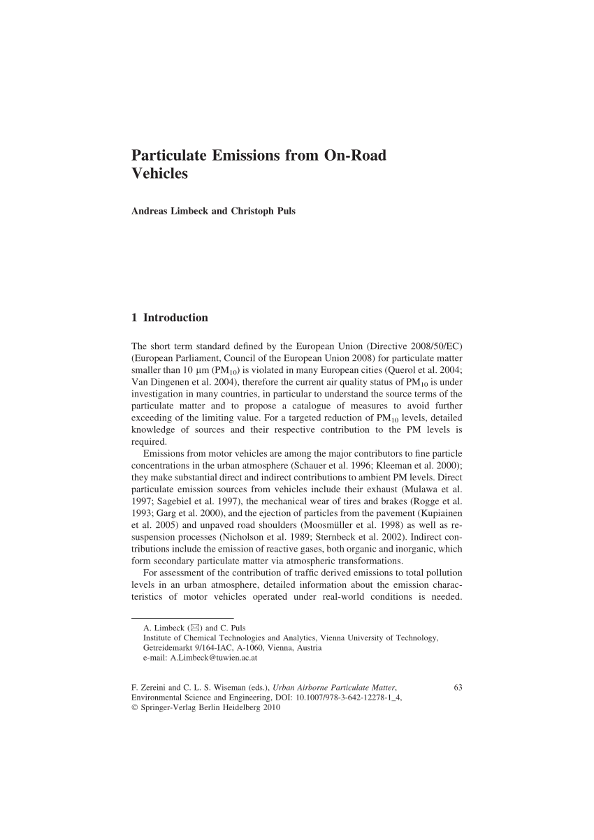 Pdf Particulate Emissions From On Road Vehicles