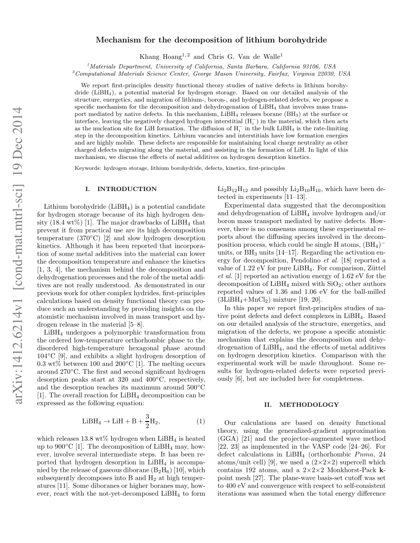 (PDF) Mechanism for the decomposition of lithium borohydride