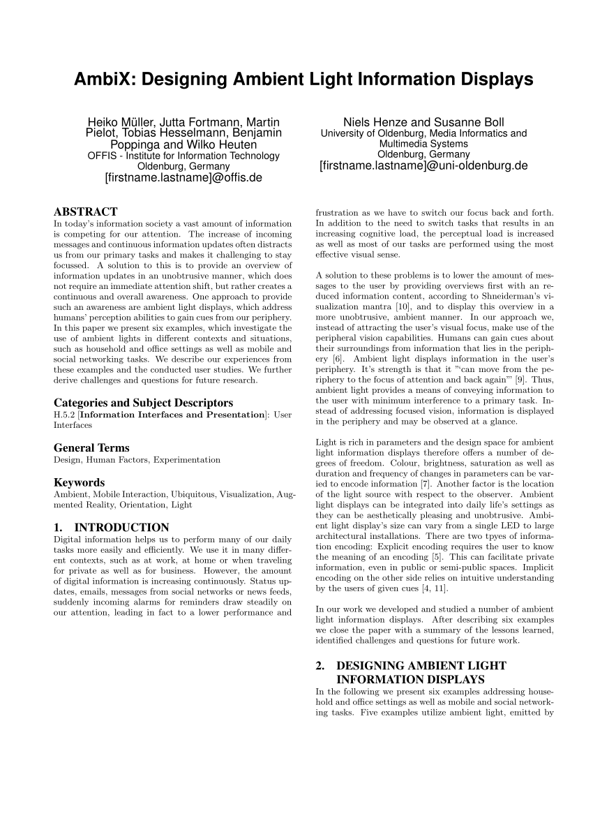 Pdf Ambix Designing Ambient Light Information Displays