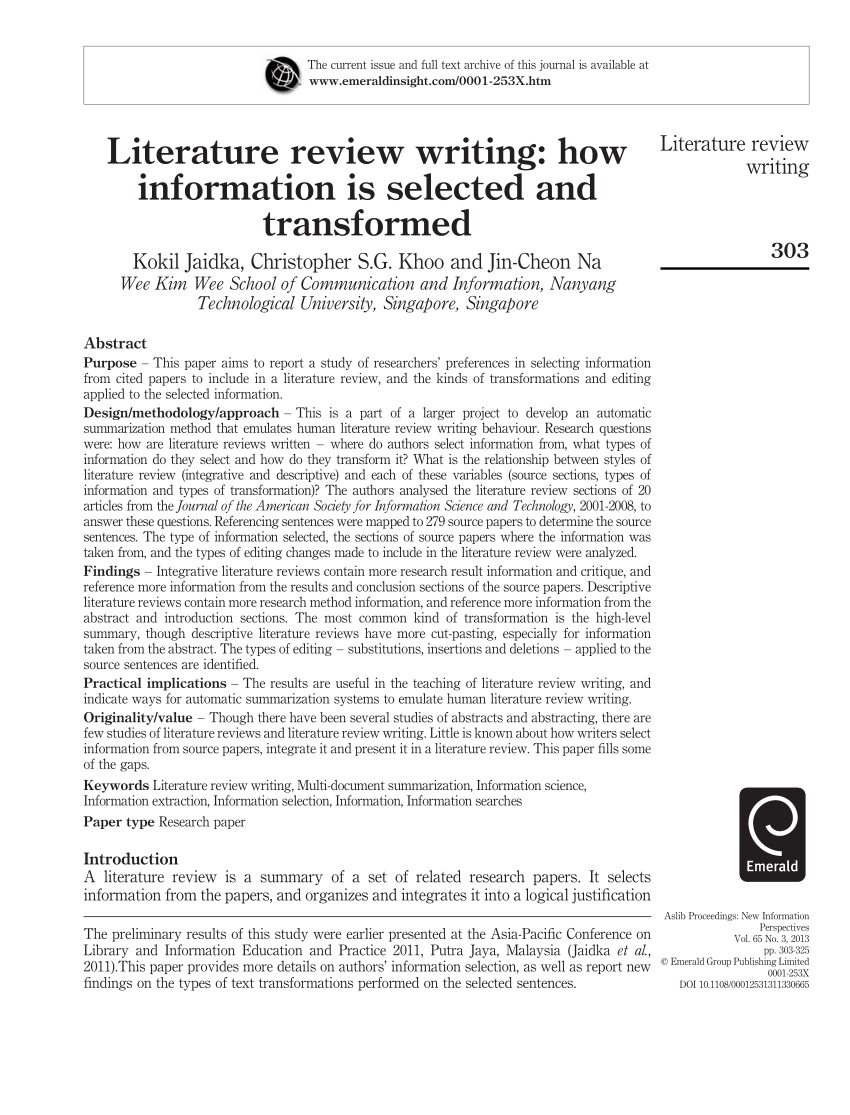 PDF) Literature review writing: how information is selected and