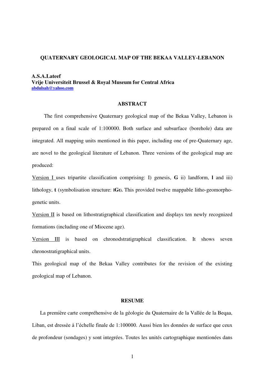 PDF Quaternary geological map of the Bekaa Valley-Lebanon