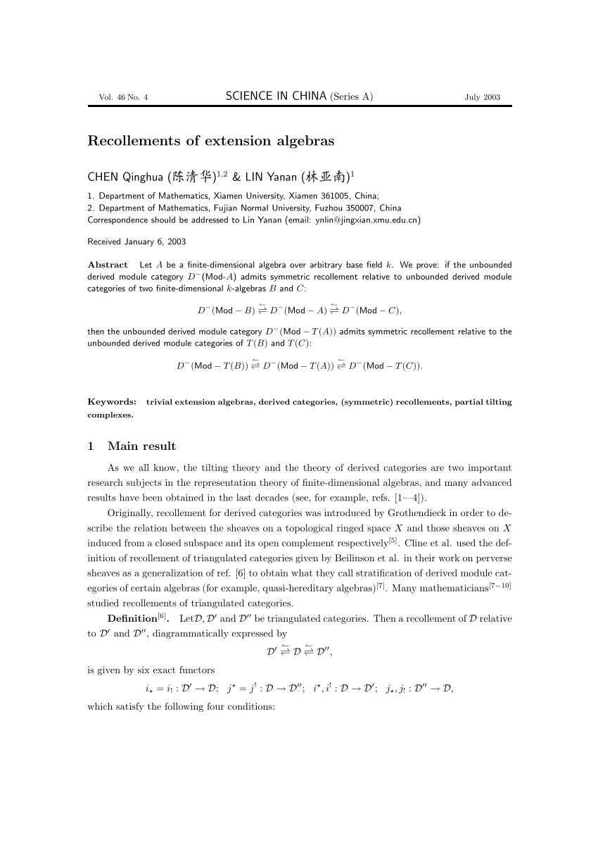 Pdf Recollements Of Extension Algebras