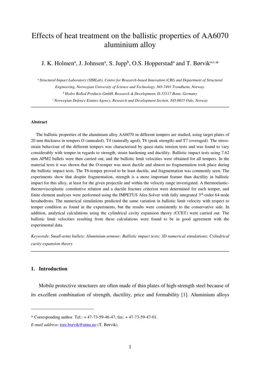 PDF) Effects of heat treatment on the ballistic properties of