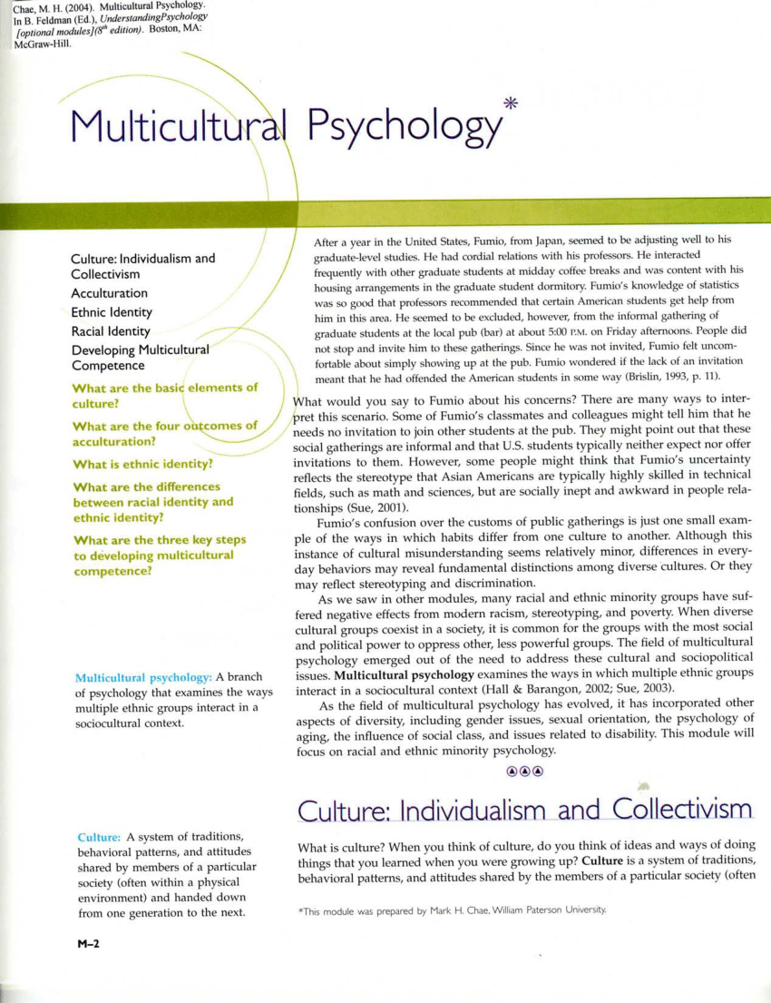 psychology multicultural assignment