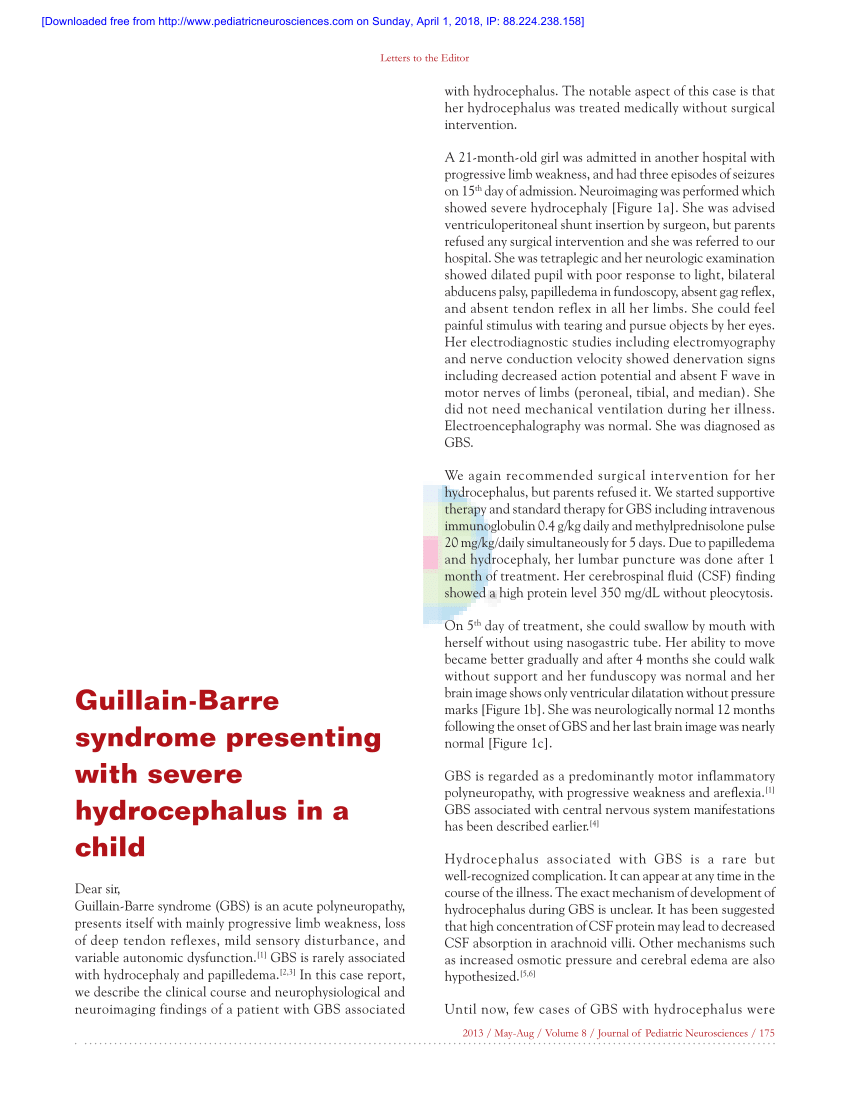 Pdf Guillain Barre Syndrome Presenting With Severe Hydrocephalus In A Child