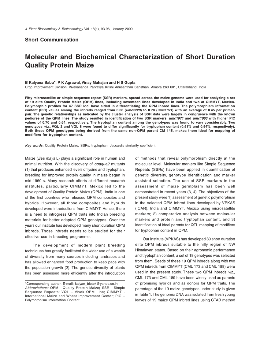 PDF) Molecular and Biochemical Characterization of Short Duration