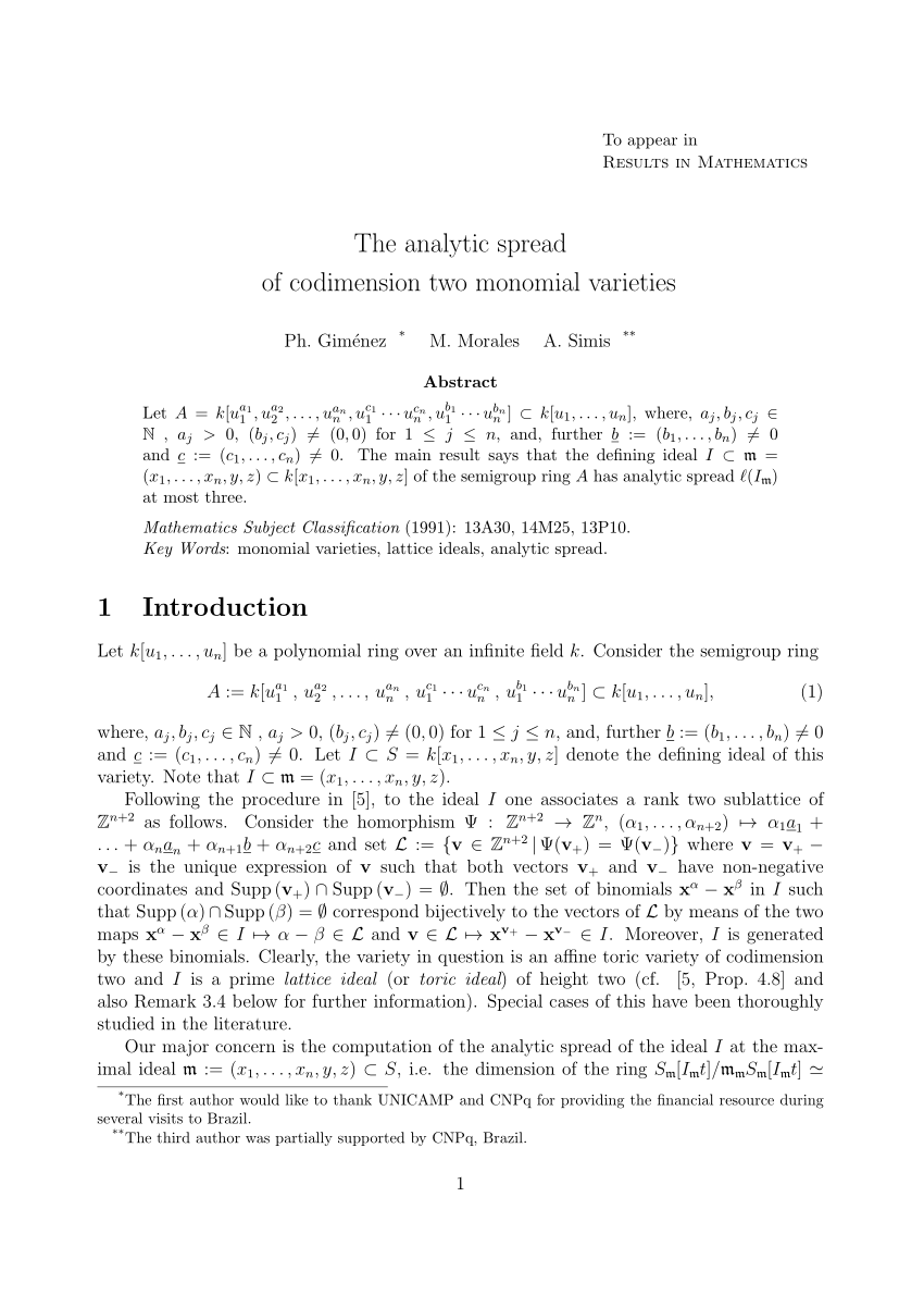 Pdf The Analytic Spread Of Codimension Two Monomial Varieties