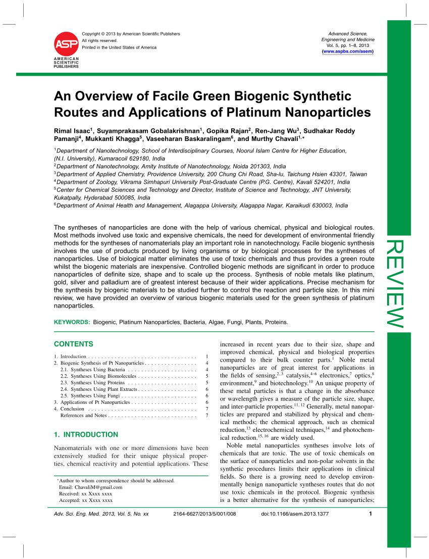 Pdf An Overview Of Facile Green Biogenic Synthetic Routes And