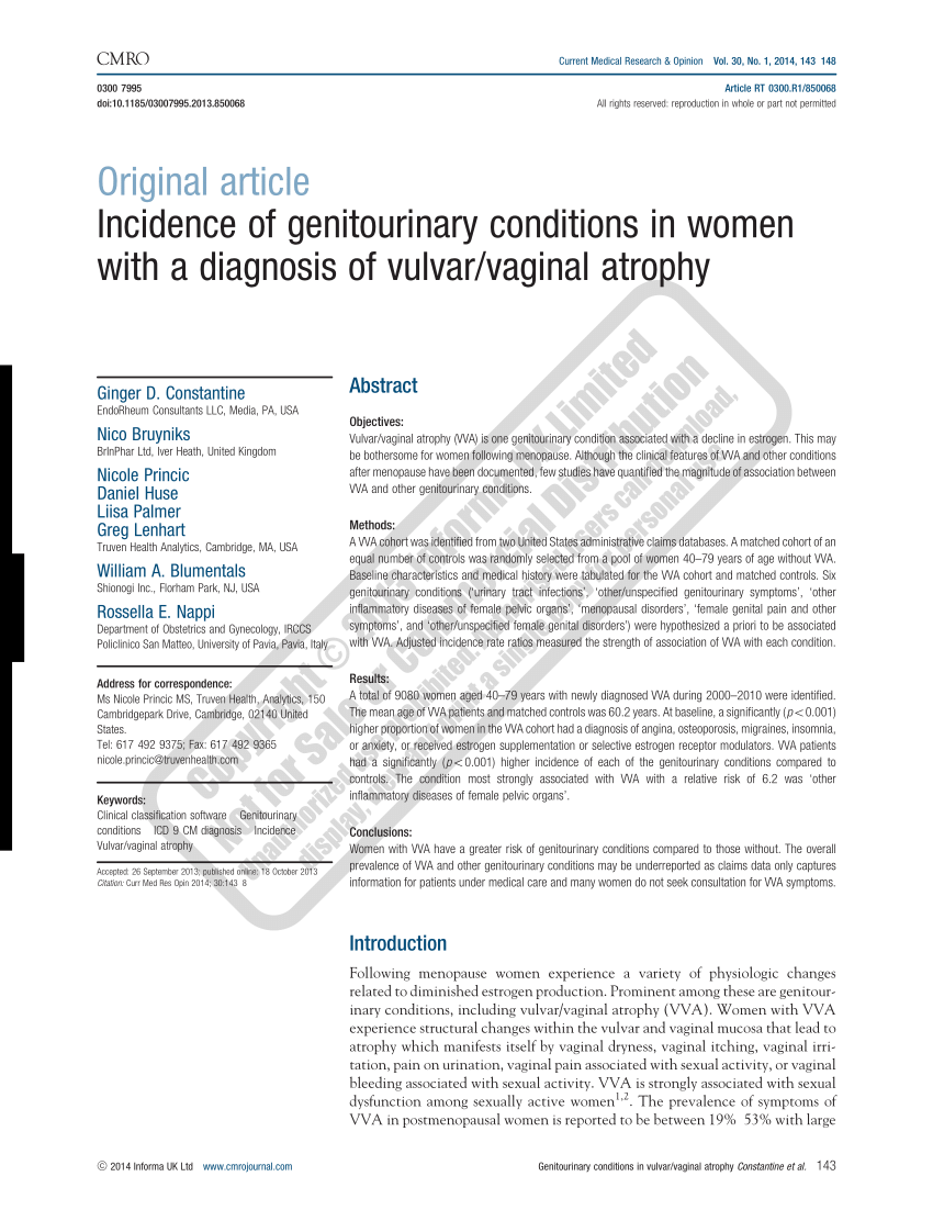PDF) Incidence of Genitourinary Conditions in Women with a