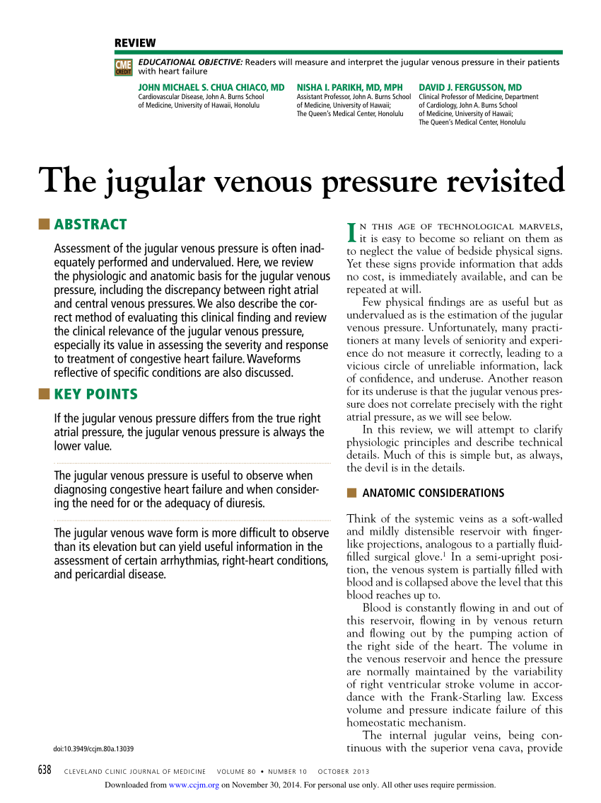 Pdf The Jugular Venous Pressure Revisited