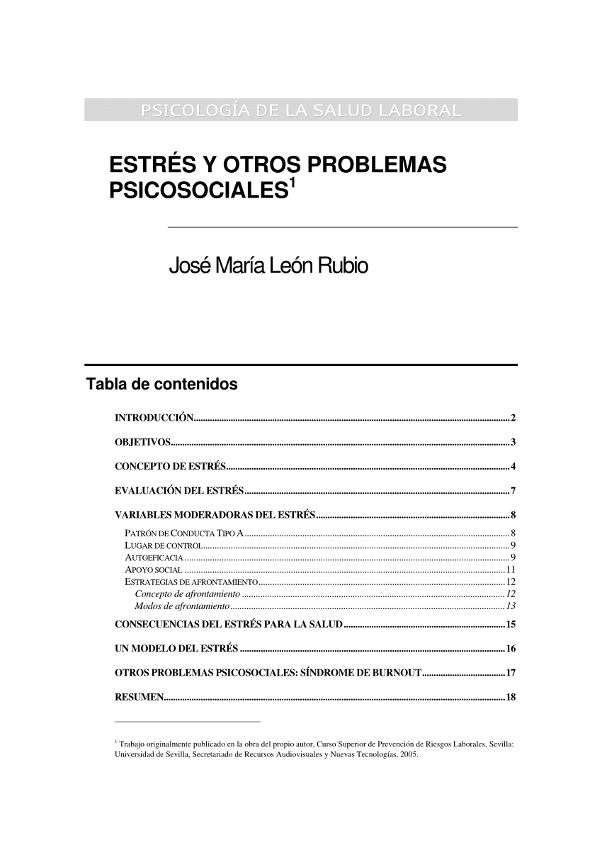 PDF) Estrés y otros problemas psicosociales
