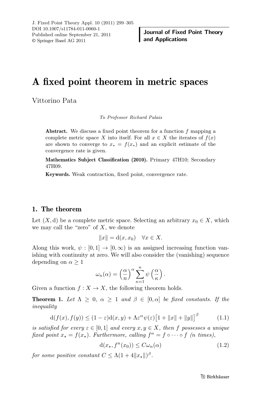 Pdf A Fixed Point Theorem In Metric Spaces