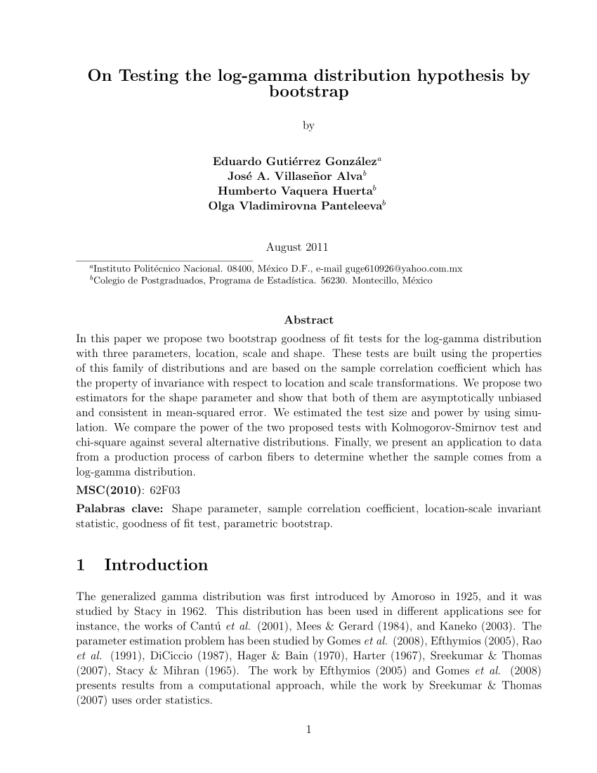 (PDF) On testing the loggamma distribution hypothesis by bootstrap