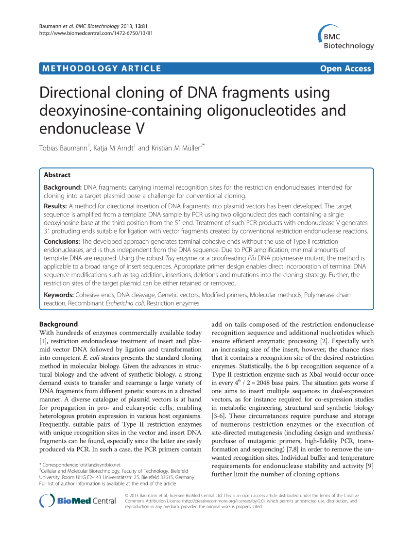 PDF) Directional cloning of DNA fragments using deoxyinosine ...