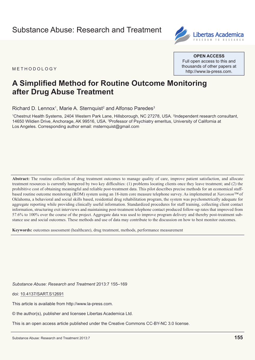 PDF) A Simplified Method for Routine Outcome Monitoring after Drug ...