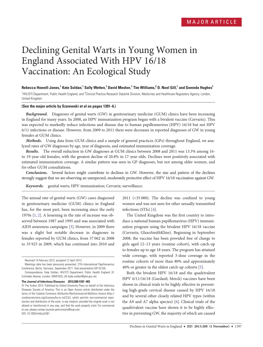 Pdf Declining Genital Warts In Young Women In England Associated With Hpv 1618 Vaccination 8805