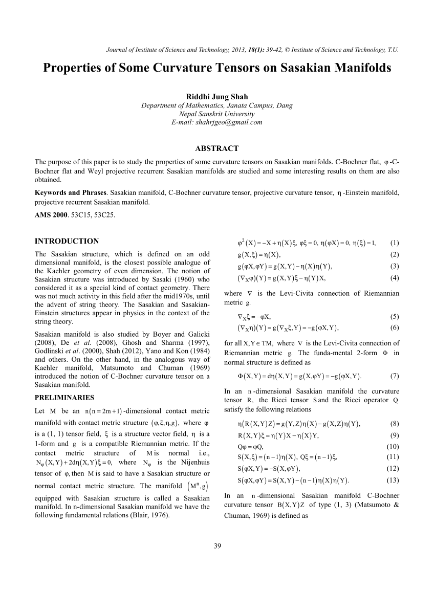 Pdf Properties Of Some Curvature Tensors On Sasakian Manifolds