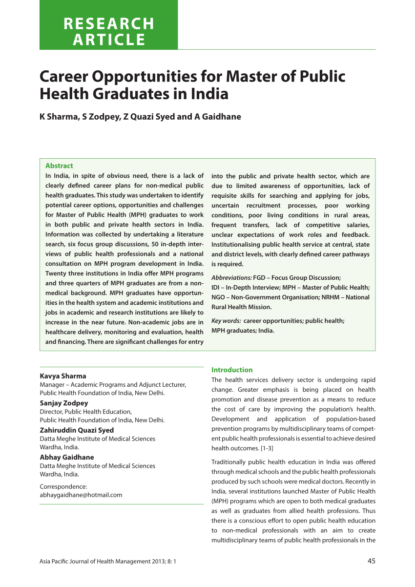 phd public health jobs in india