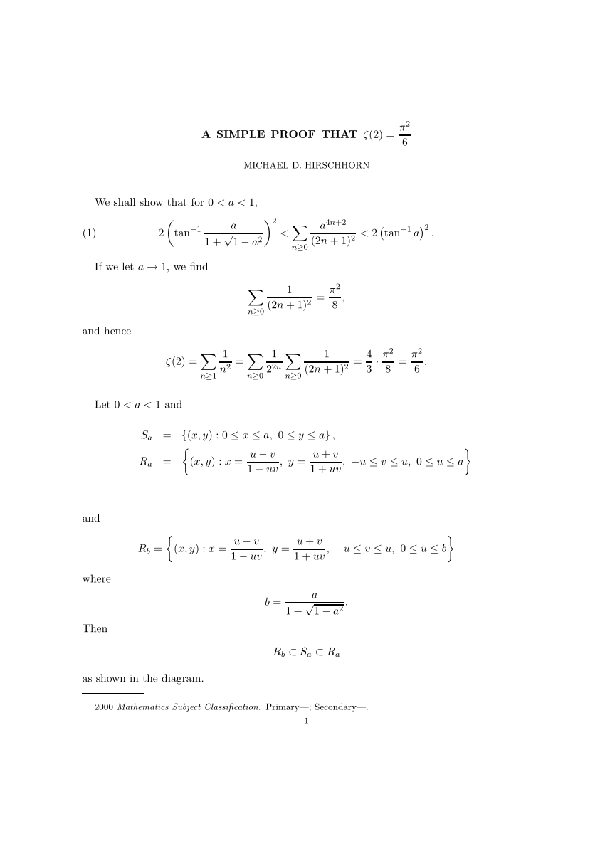 Pdf A Simple Proof That Z 2 Frac Pi 2 6