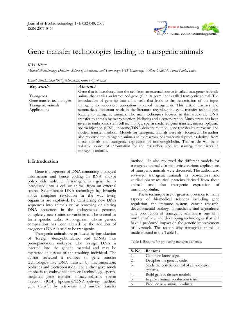 Pdf Gene Transfer Technologies Leading To Transgenic Animals