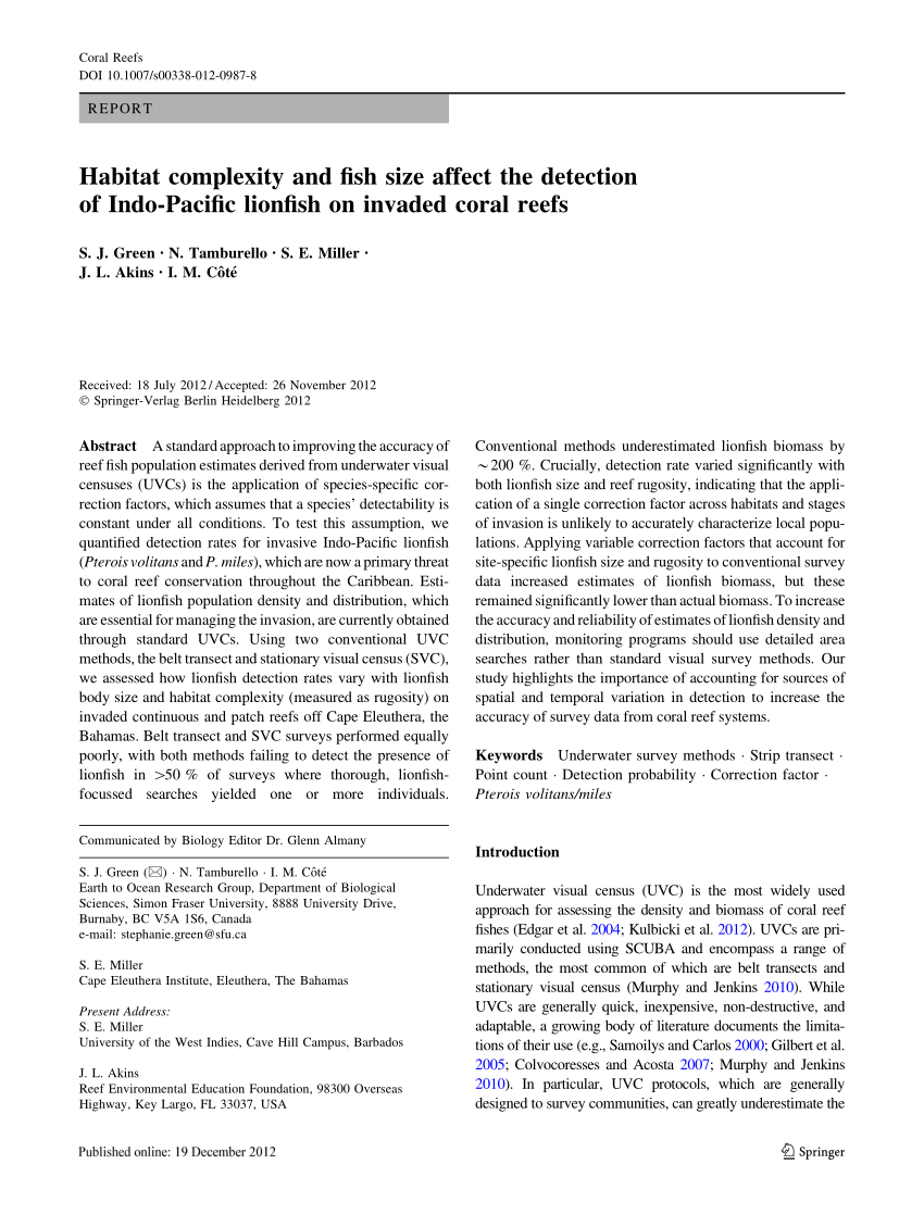 (PDF) Habitat complexity and fish size affect the detection of Indo