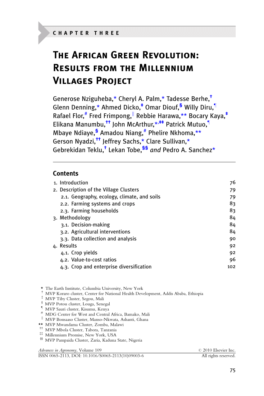 Pdf The African Green Revolution Results From The Millennium Villages Project