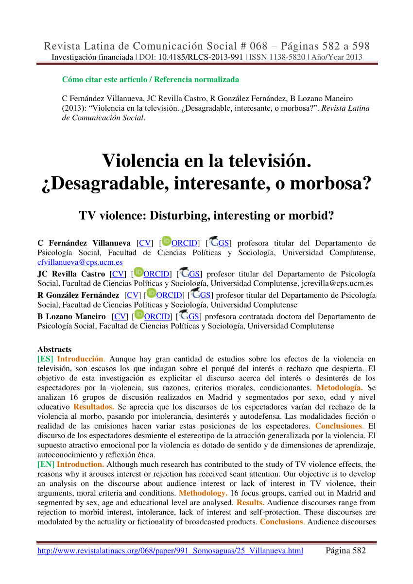 Pdf Violencia En La Television Desagradable Interesante O Morbosa Tv Violence Disturbing Interesting Or Morbid