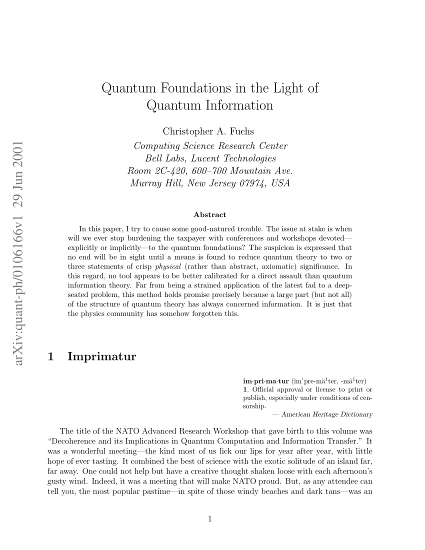 PDF) Quantum Foundations in the Light of Quantum Information