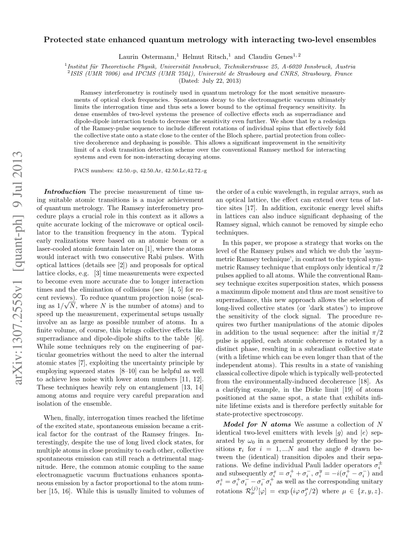 Pdf Protected State Enhanced Quantum Metrology With Interacting Two Level Ensembles 4311