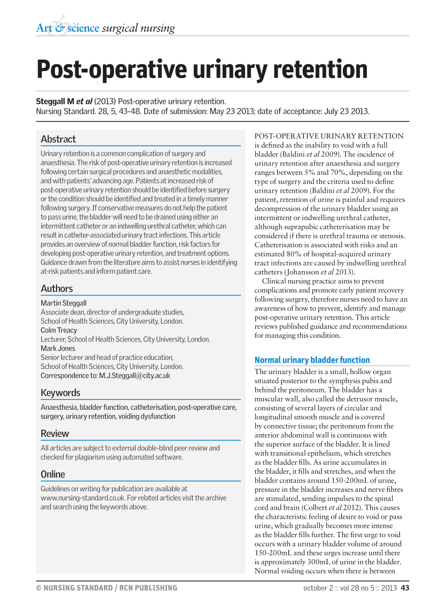 PDF) Post-operative urinary retention (2013)