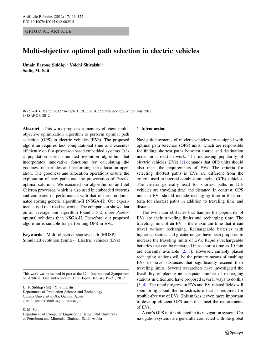 (PDF) Multiobjective optimal path selection in electric vehicles
